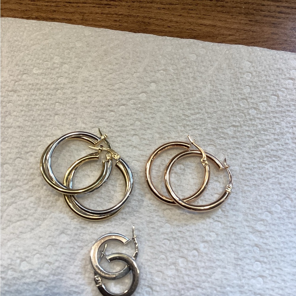 3 pairs gold earrings